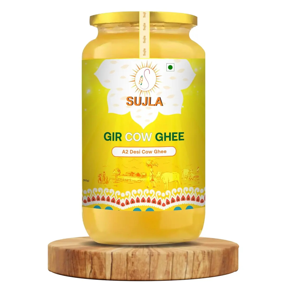 Sujla A2 Desi Gir Cow Ghee 500ML | Glass Jar | Vedic Bilona Method | Curd-Churned | Pure, Natural & Healthy | Lab tested| Brand: Sujla