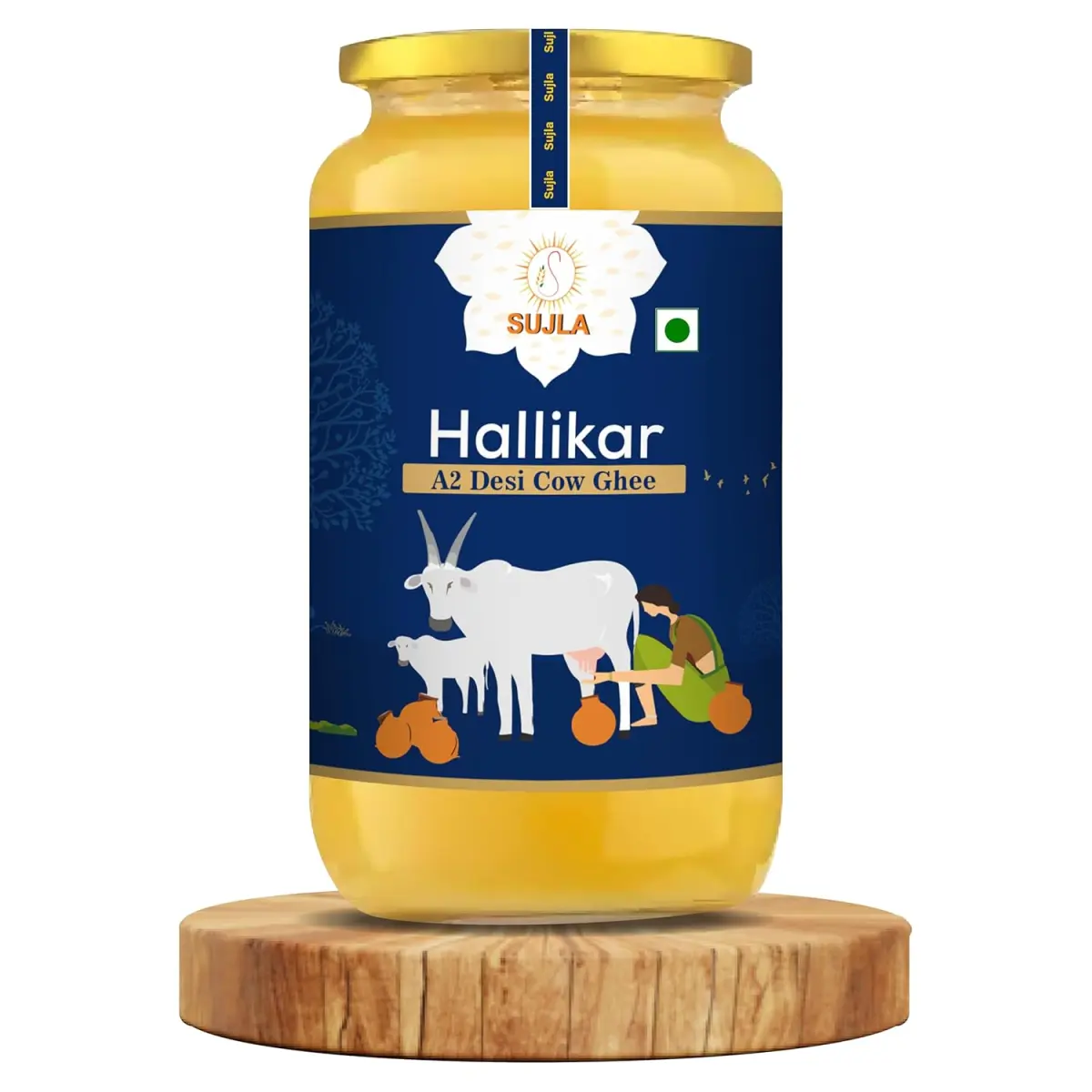 Sujla Hallikar Cow Ghee | Rich in Omega-3 & Vitamins for Digestive, Immune, Heart, Skin, and Brain Health | 1000 ml Glass Bottle